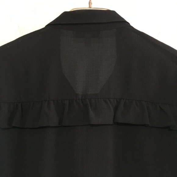 Paul & Joe Sister Black Flowy Semi-Sheer Blouse Size 3 Button Down Collar Ruffle - Picture 10 of 14